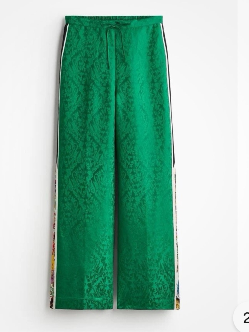Emerald Jacquard Wide-Leg Track Pants with Side Stripe